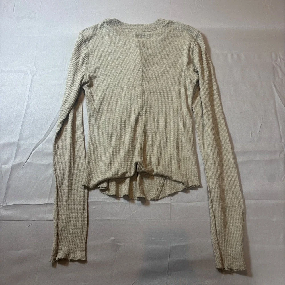 Free People Long Sleeve Ribbed Henley Top in Light Taupe
